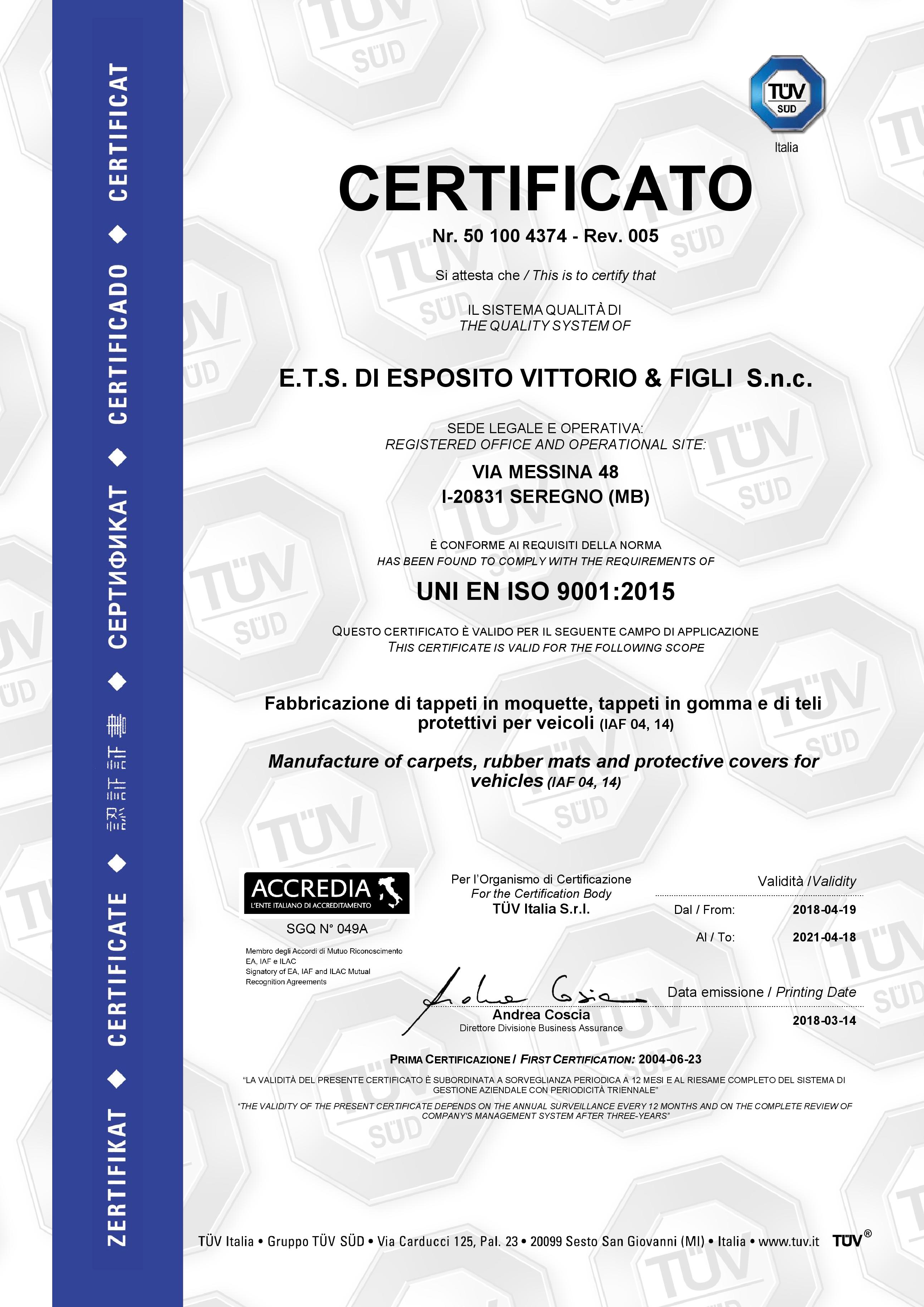 ETS -- ISO 9001 certificate exp. 2021-04-18